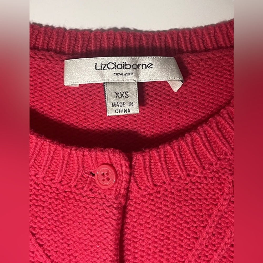 Vintage Womens Cardigan Knit Sweater Red/pink Liz Claiborne New York Sz XXS - Picture 3 of 8